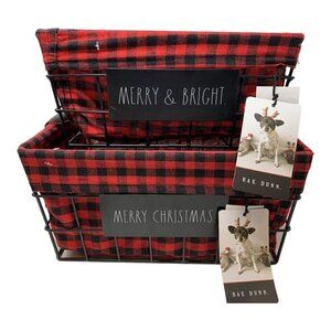 Rae Dunn Christmas Holiday Basket Set Home Gift Caddy Snacks Organize Red Check